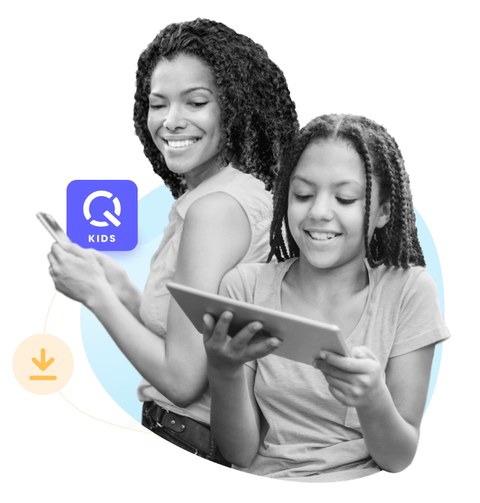 Ilustración de instalación de Qustodio Kids en el dispositivo de un hijo