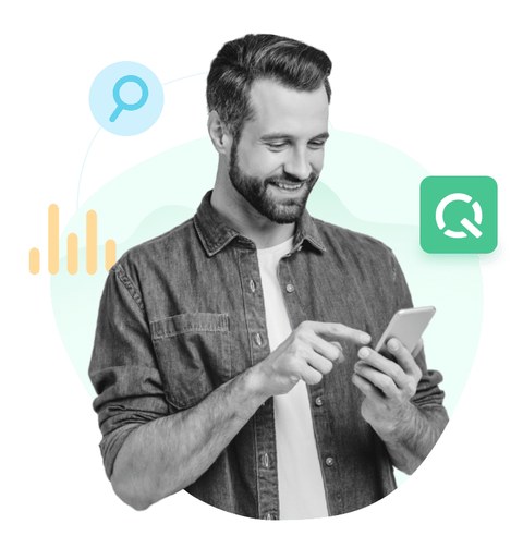Ilustración de un padre revisando la actividad de su hijo desde la app de Qustodio en su propio celular